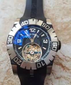 Replica Roger Dubuis Tourbillion SS Black Dial Black Rubber Strap