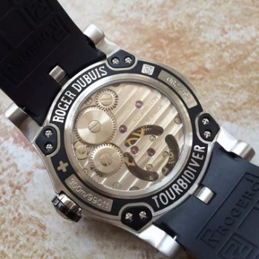Replica Roger Dubuis Tourbillion SS Black Dial Black Rubber Strap - Image 5