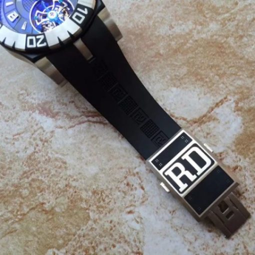 Replica Roger Dubuis Tourbillion SS Black Dial Black Rubber Strap - Image 7